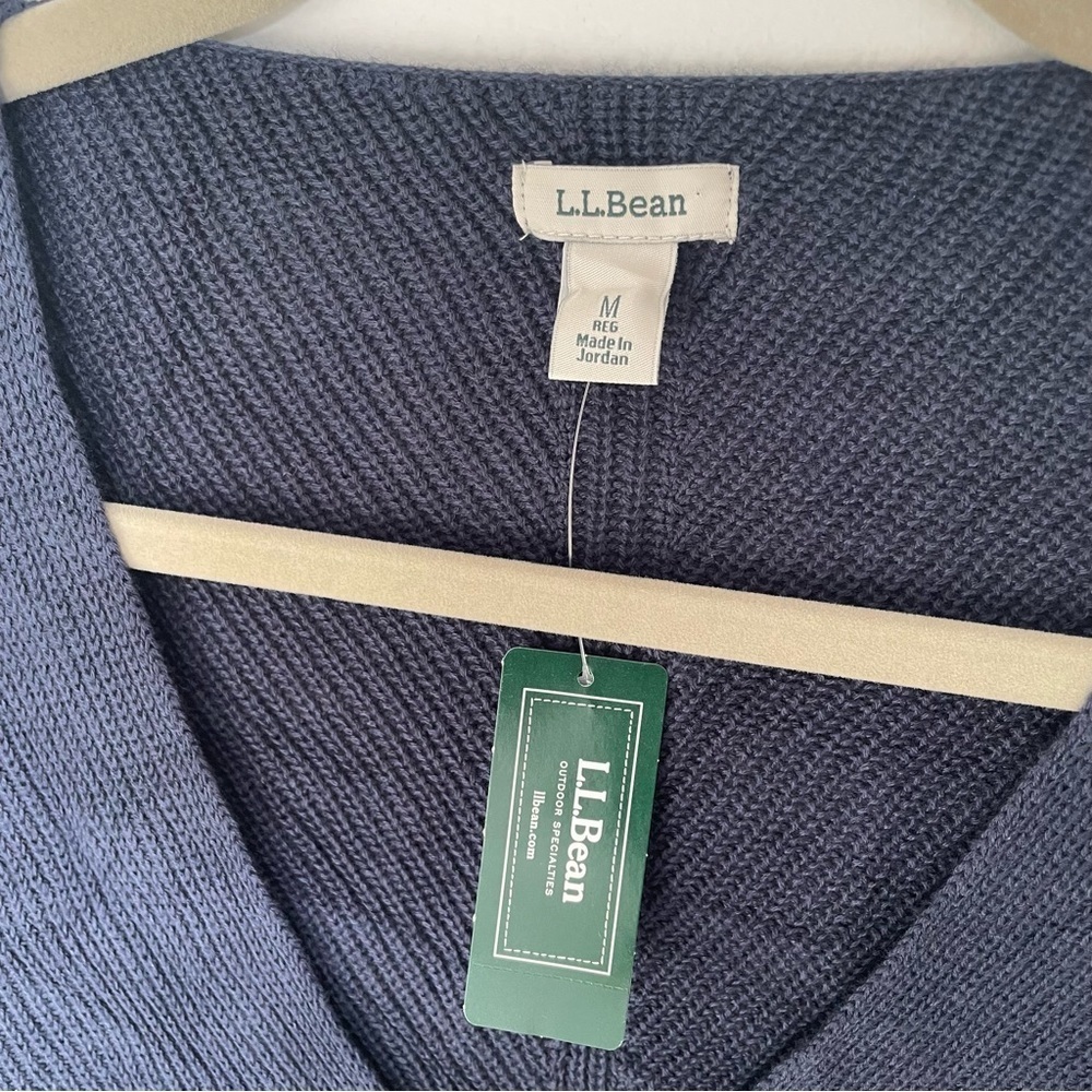 BNWT LL Bean Navy Women's Cotton Shaker-Stitch Sweater, V-Neck Medium - Picture 5 of 9